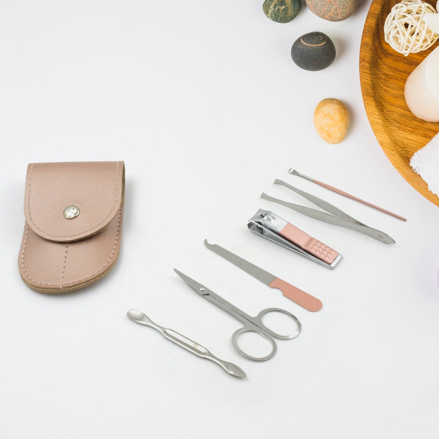 6-in-1 nail clipper kit with leather travel case