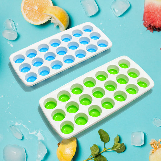 21 Cavity Pop Up Ice Cube Trays-Easy Release, Flexible Silicone Bottom - Stackable, BPA Free, Food Grade - for Convenient Freezer Ice Making (2 Pc Set)