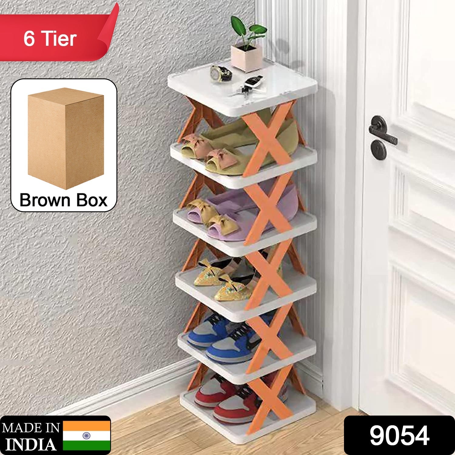 9054 6 Layer Shoe Rack Design Lightweight Adjustable Plastic Foldable Shoe Cabinet Storage Portable Folding Space Saving Shoe Organizer Home and Office 