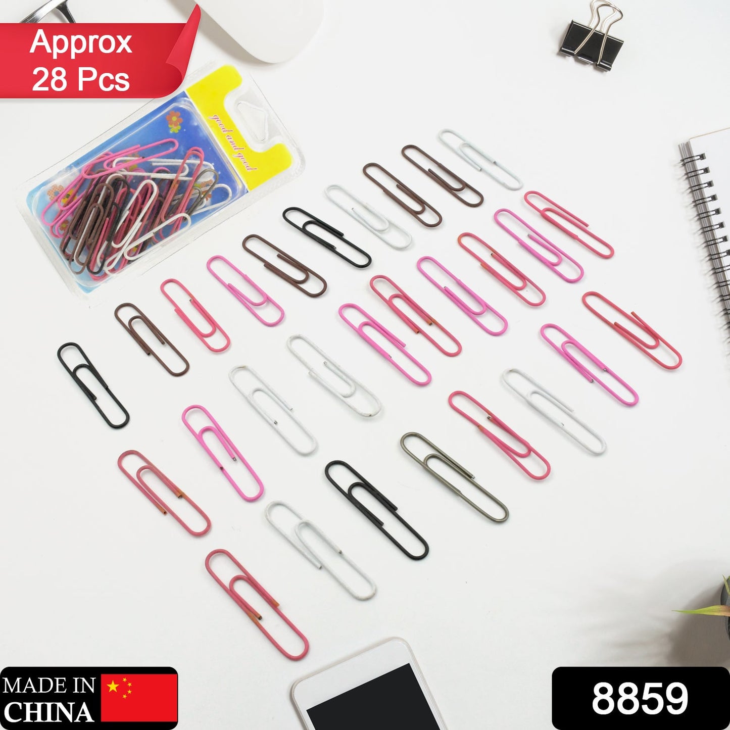 8859 MultiPurpose Assorted Color Coated Paper Clips, Assorted Sizes, Durable & Rustproof, Colored Paper Clips for Paperwork, DIY Work, classify Documents, Bookmark, Snacks Bag Clips, Suitable for Home, School, Office (Approx 28 Pcs)