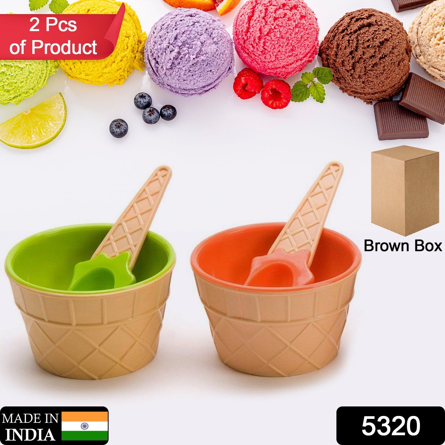 5320 Ice-Cream Waffle Spoon Bowel Cup Set | Premium ice Cream Set | Ice-Cream Bowel with Spoon 2pc Couple Bowl Set 