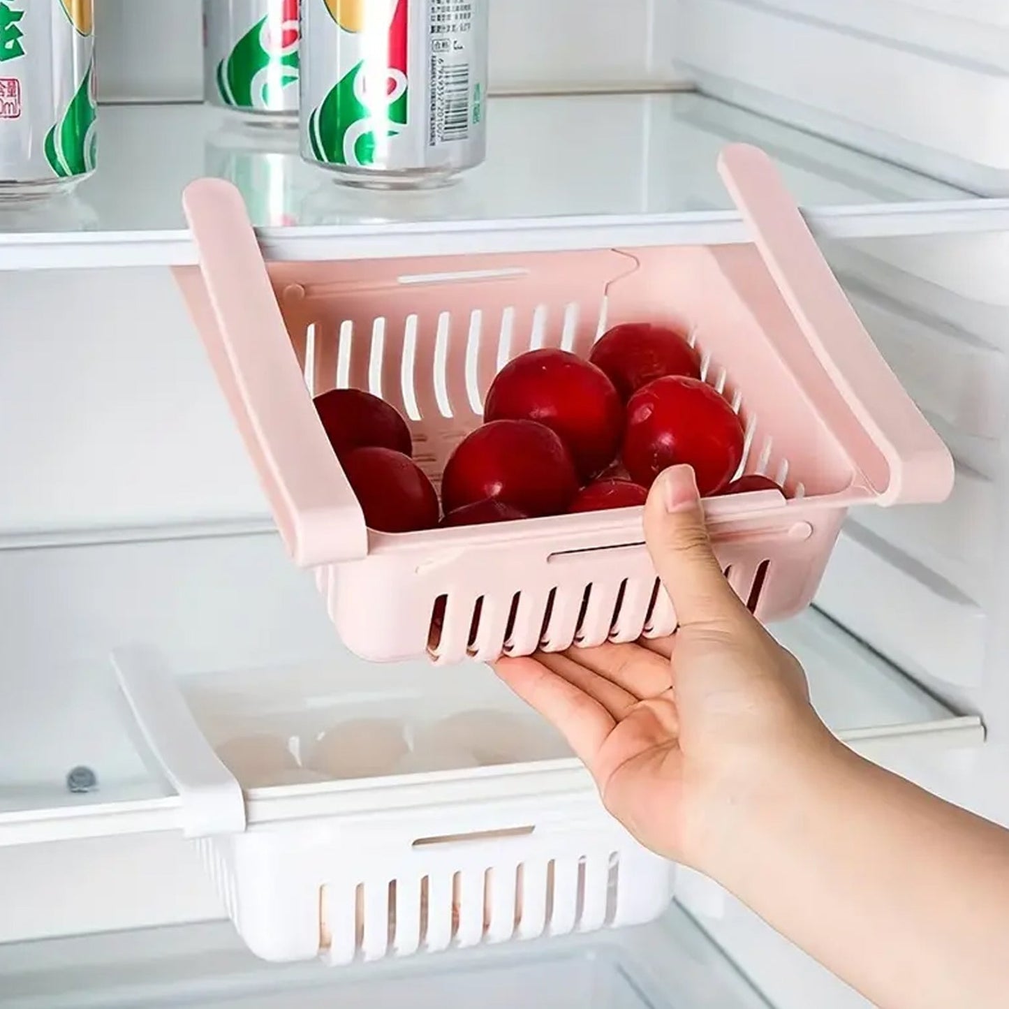 2289 Adjustable Expandable Fridge Storage Basket Multipurpose webline Refrigerator Tool Tray Sliding Drawer Under Shelf Fridge Space Saver Plastic Food Organizer Basket (1 Pc)