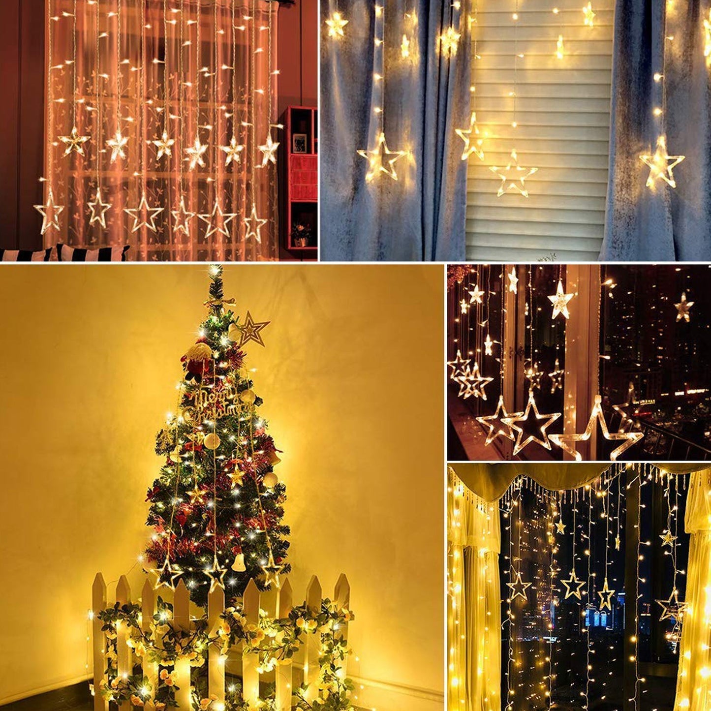 Flashing curtain lights with star design for home decoration