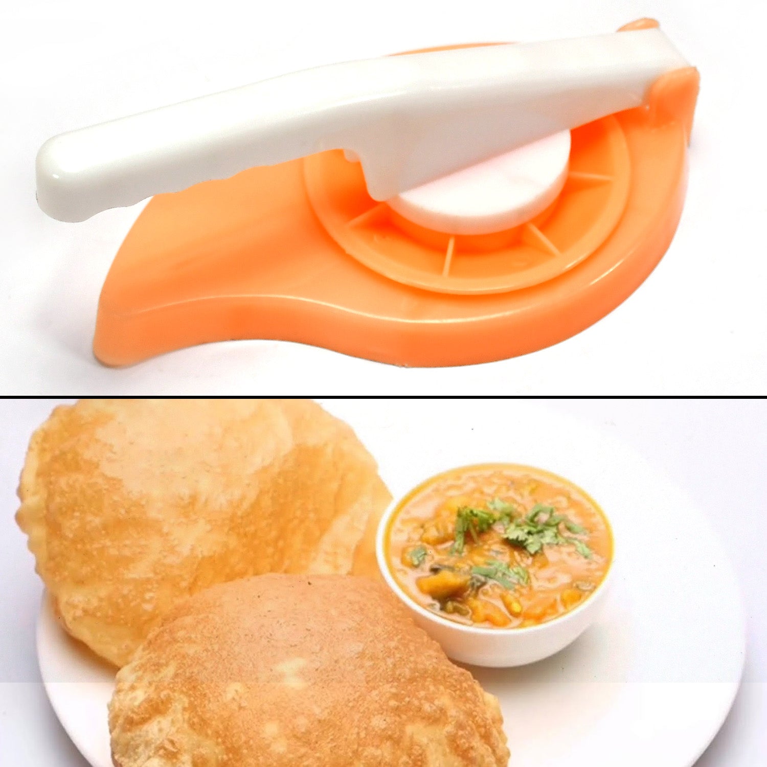 Plastic puri press for making chapati and puri at home.