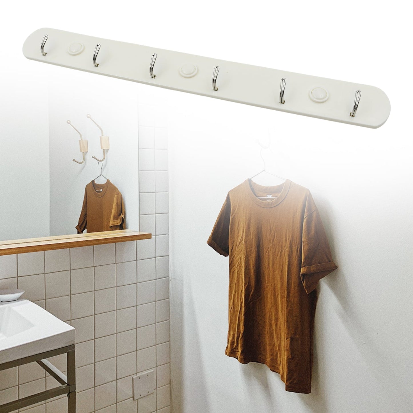 4041 Multipurpose hangers, Wall Door Hooks Rail for Hanging Clothes for Hanging Hook Rack Rail, Extra Long Coat Hanger Wall Mount for Clothes, Jacket, Hats, 6 Hook