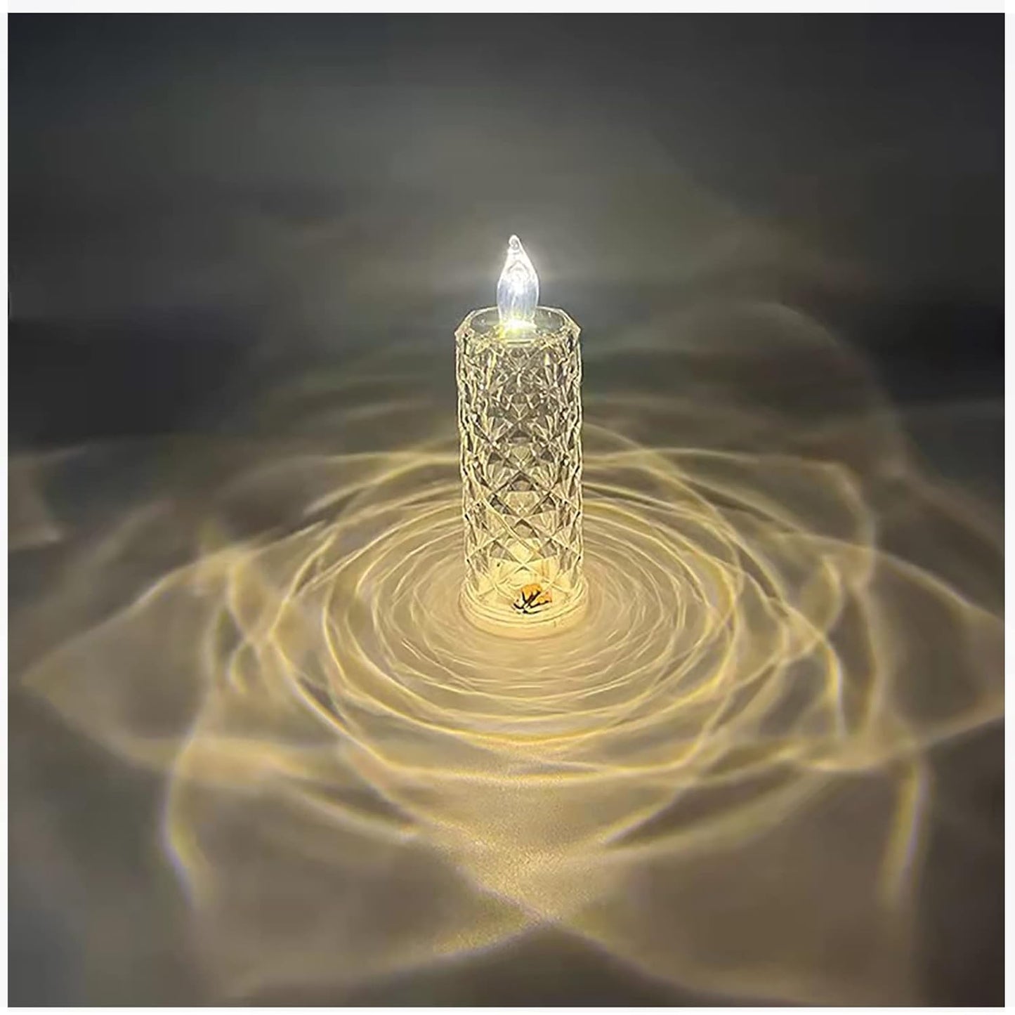 Decorative LED rose candle in transparent acrylic, suitable for home, Diwali, and Christmas.