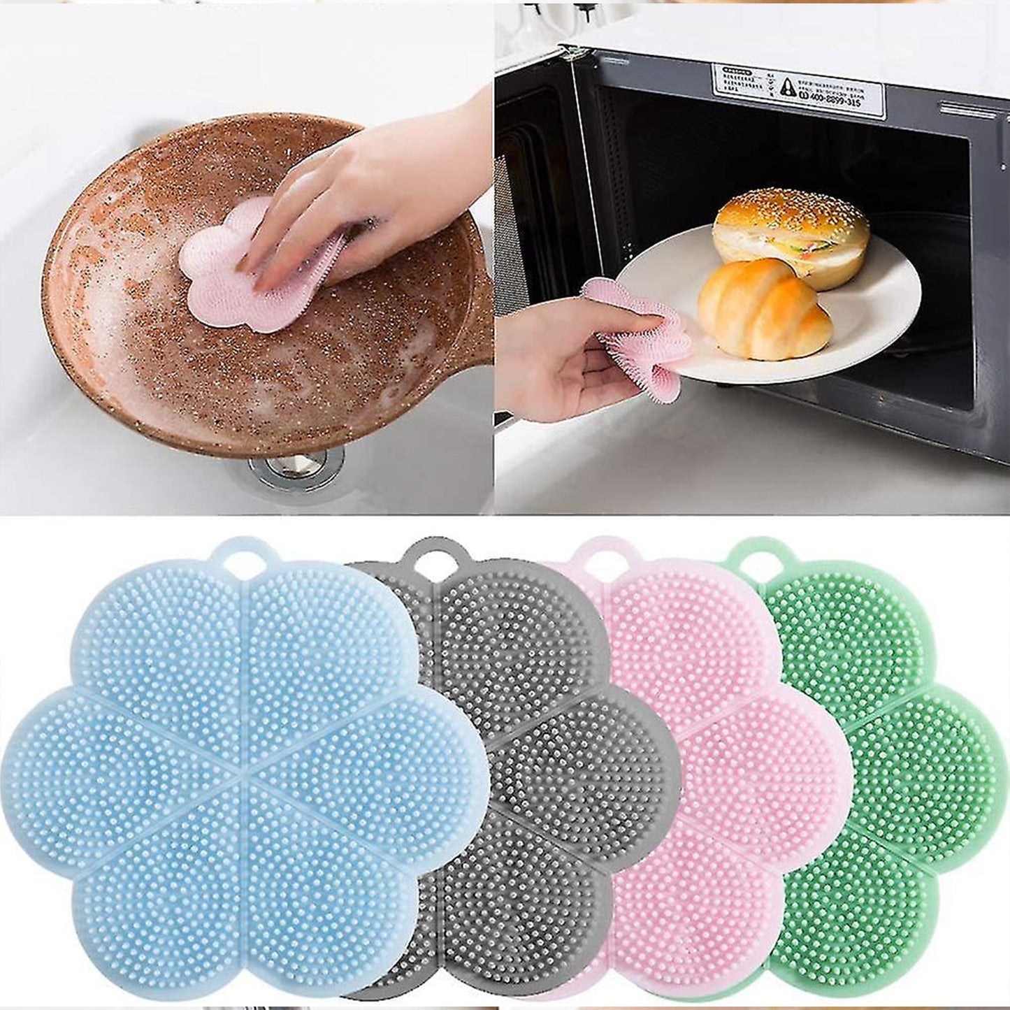 7215 Multifunction Silicone Sponge Dish Washing Kitchen Scrubber, Dishwashing Brush Silicone Kitchen Brush Flower Shape Cleaning Brushes for Home Restaurant Easy Cleaning Tool Heat-Resistant Mat Kitchen Home Gadgets (1 Pc)