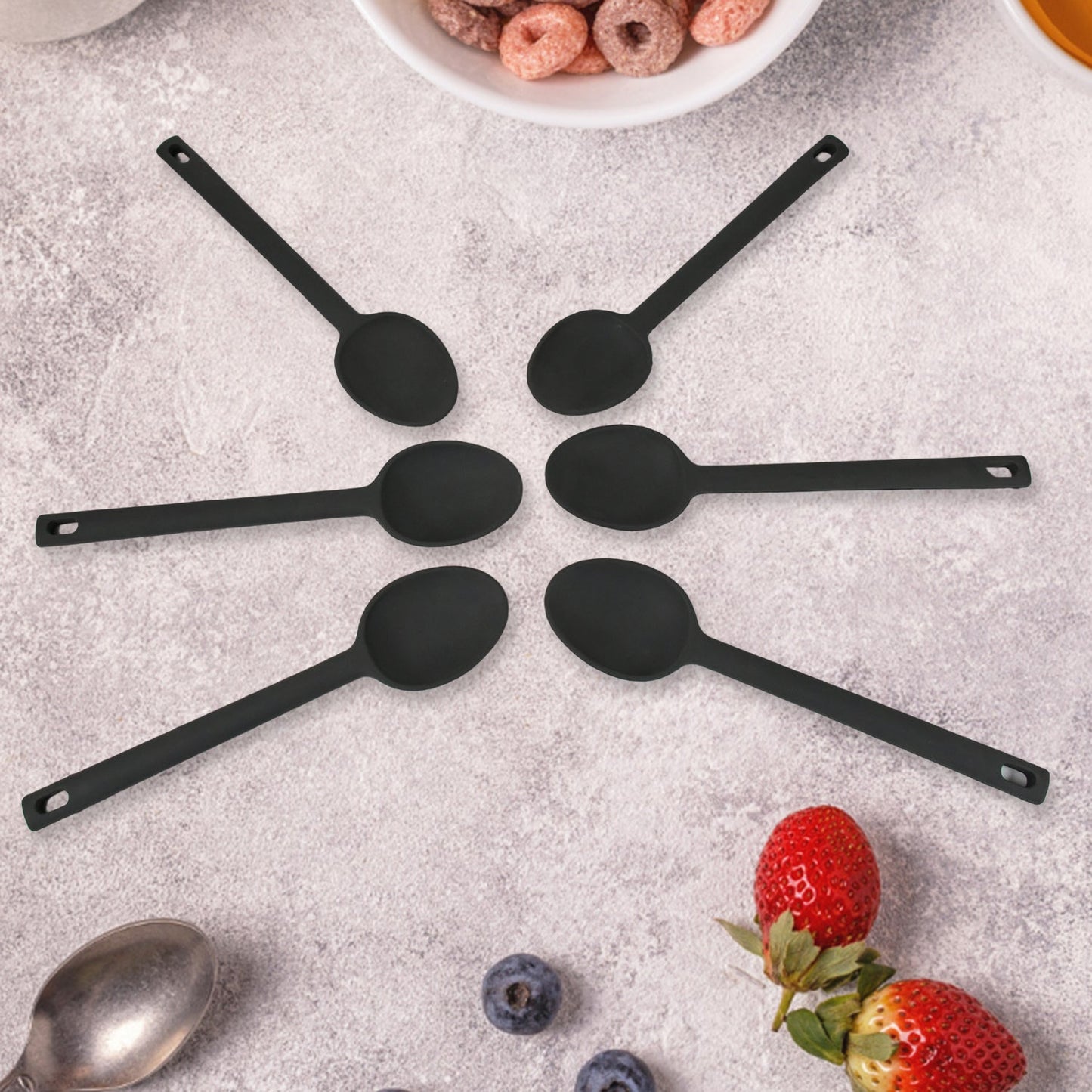 MULTIPURPOSE SILICONE SPOON, SILICONE BASTING SPOON NON-STICK KITCHEN UTENSILS HOUSEHOLD GADGETS HEAT-RESISTANT NON STICK SPOONS KITCHEN COOKWARE ITEMS FOR COOKING AND BAKING (6 Pc Set)