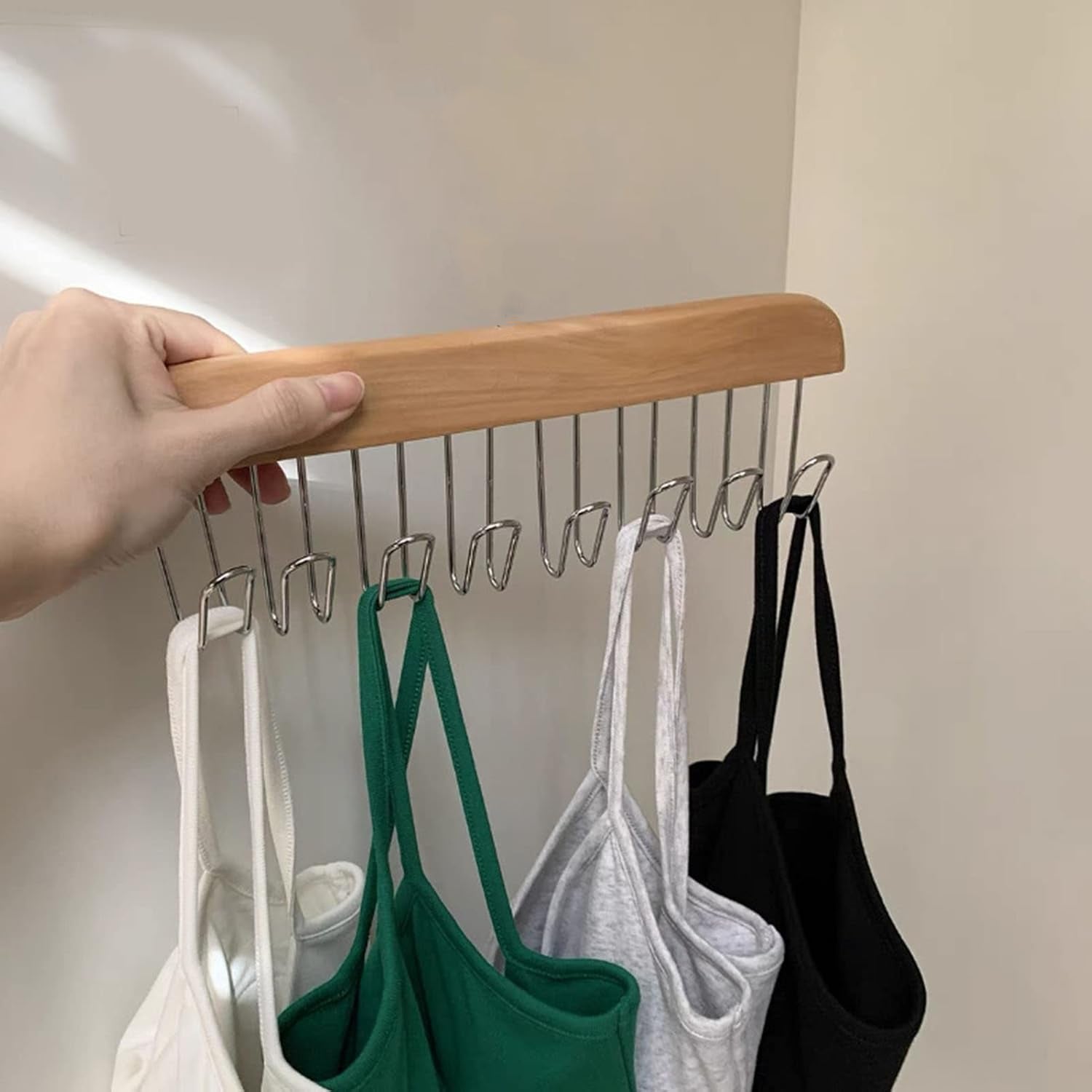 Wall-Mounted Wooden Hanger with 8 Hooks