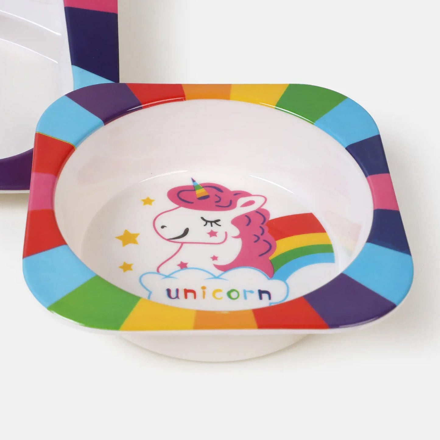 5747 Bamboo Fiber Kids 1 Bowl, 1 Spoon, 1 Fork, 1 Glass, 1 Plate Unicorn Design for Kids and Toddlers, Children Dinnerware Set - Feeding Set for Kids, Cartoon Design Tableware Microwave & Dishwasher Safe (5 Pcs Set)