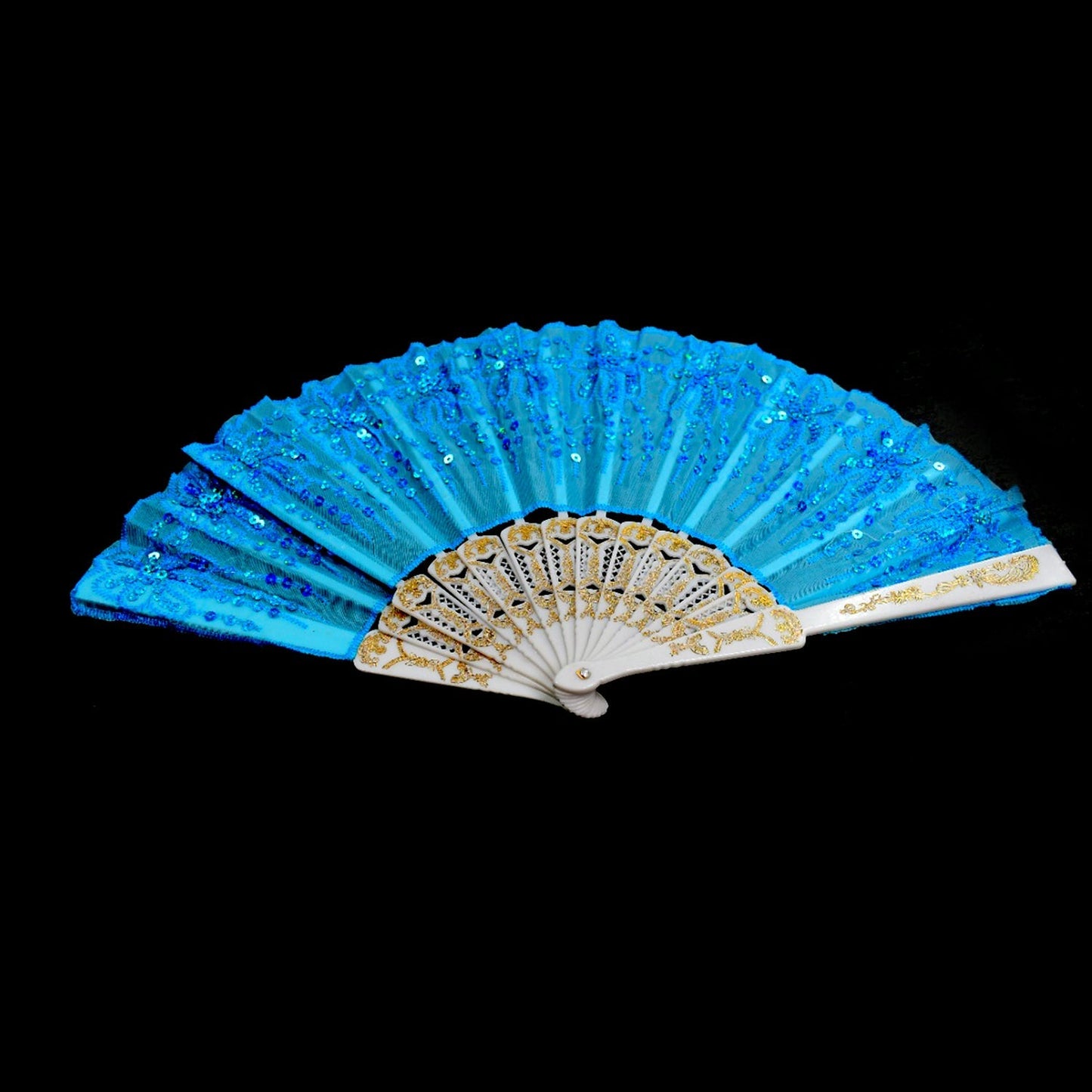 4930 Hand Folding Fan, Chinese Vintage Style Handheld Fan with Fabric Sleeve 