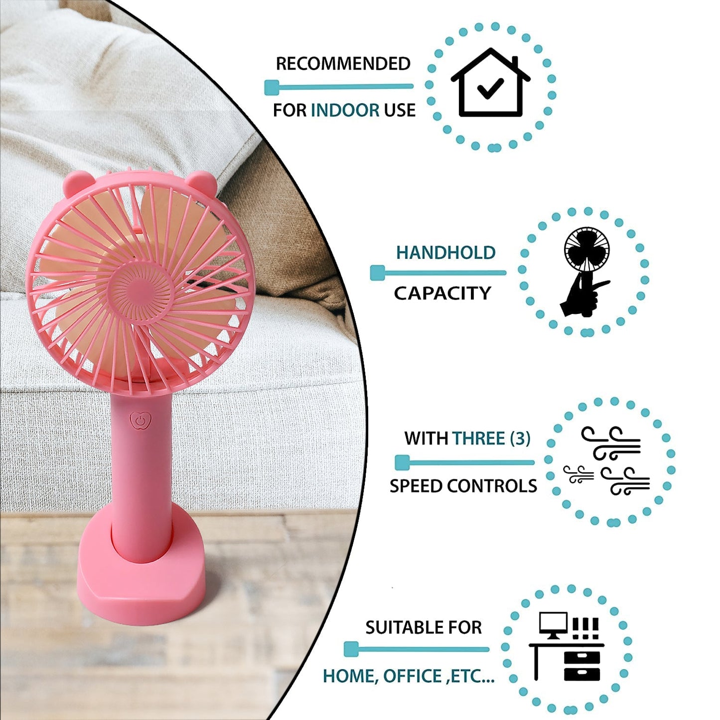 4813 PORTABLE CLASSIC HAND FAN TABLE FAN 3 STEP SPEED SETTING FAN PERSONAL DESK FAN SUITABLE FOR OFFICE , SCHOOL & HOME USE (battery not included)