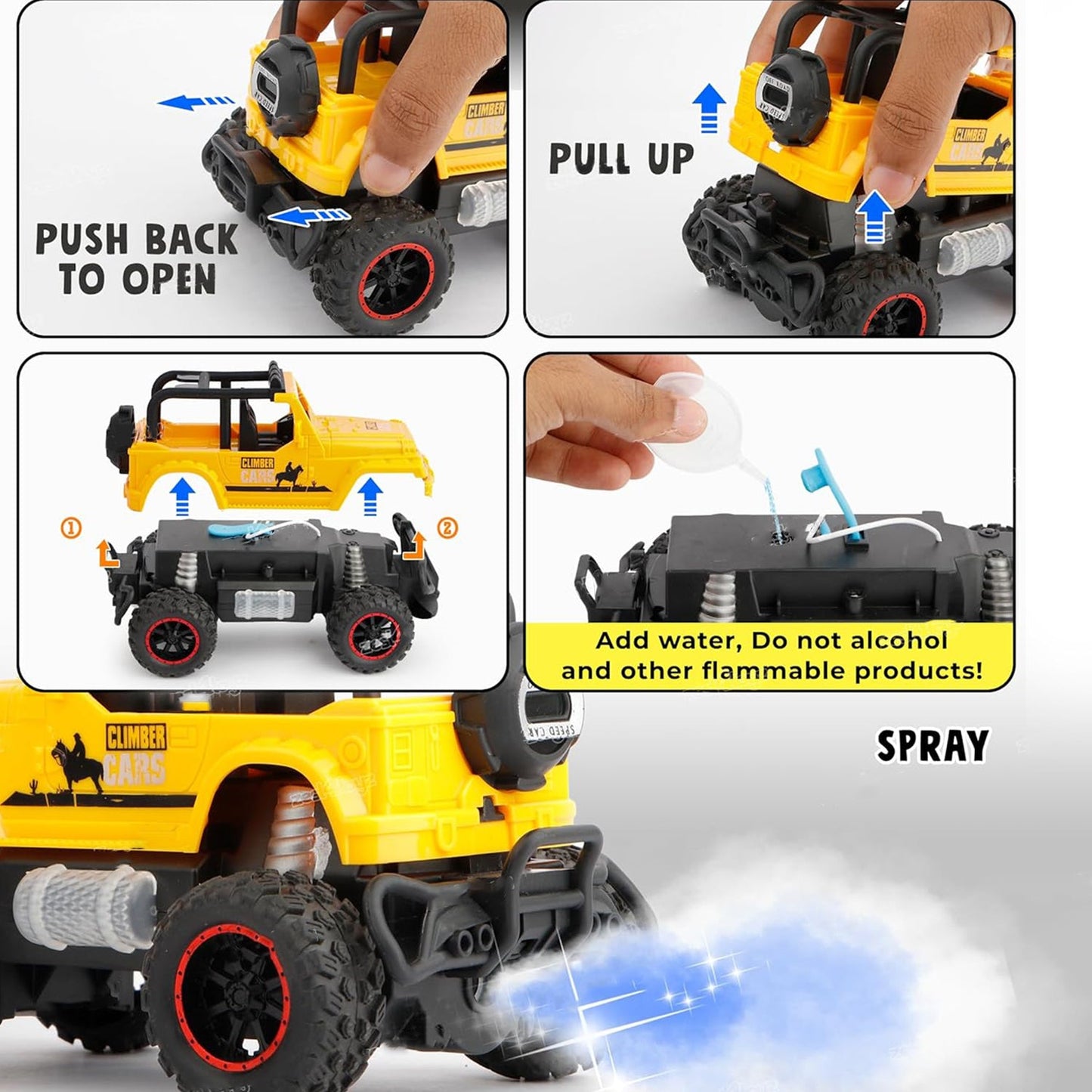 Mist Spray Race Car Toy Off Road Speed Car With Smoke (Water Sprayer Mist With Light) High Strength Climbing Power & Smoke Effect (Color May Vary), Kids