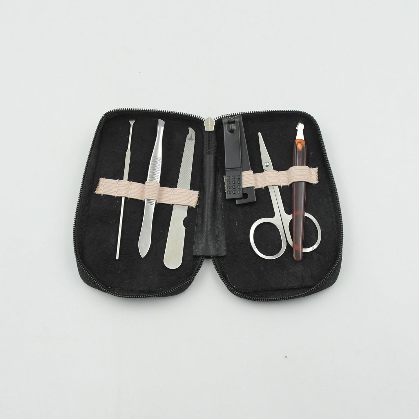 Travel-ready 6-in-1 manicure set with stainless steel tools and case