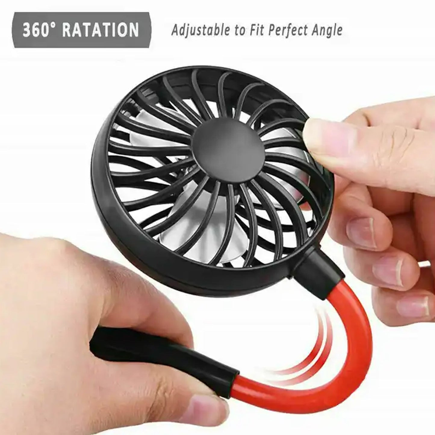 Portable neck fan with USB recharge for outdoor use