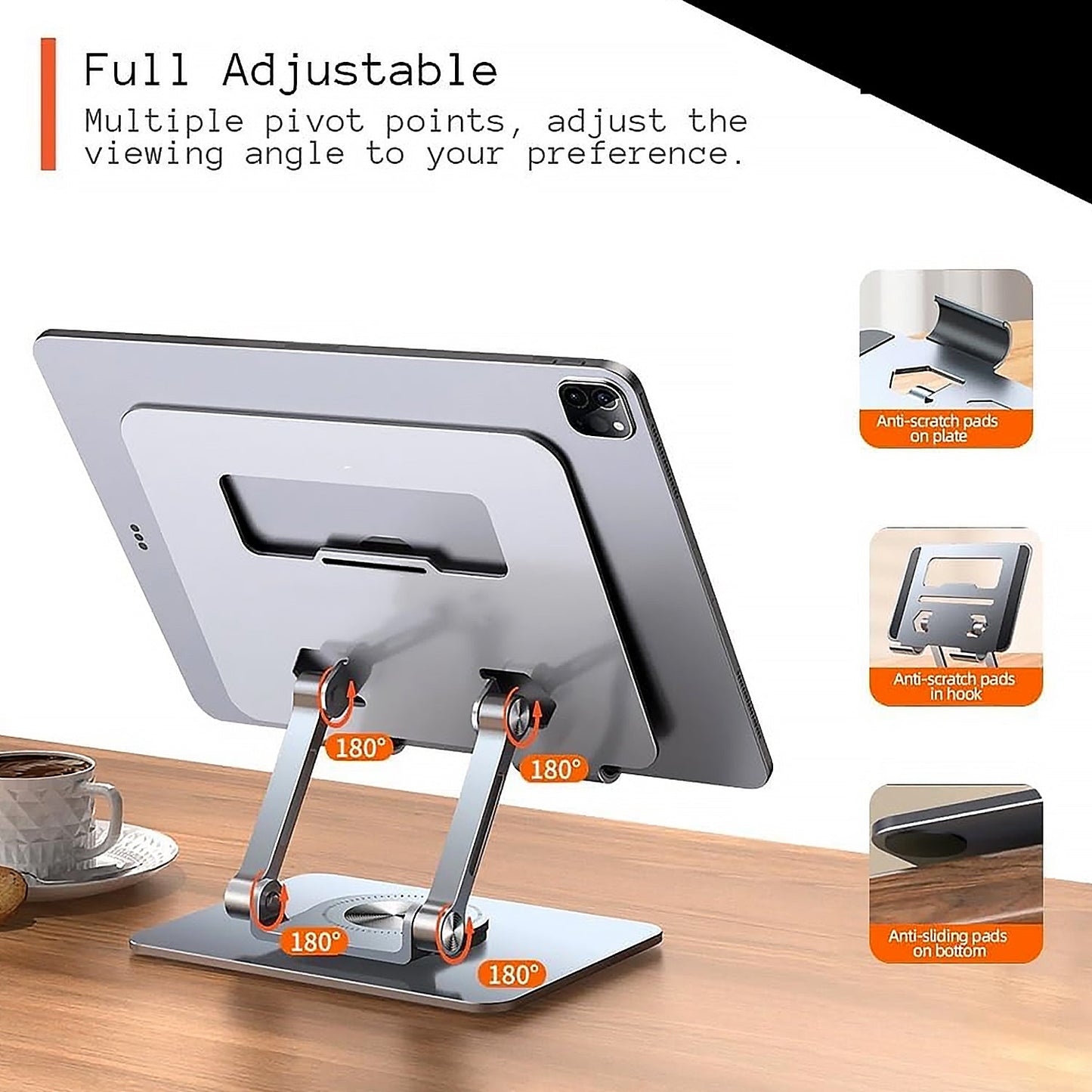 Aluminum Alloy 360°Rotating Bracket, Adjustable Laptop Stand, Portable Foldable Ergonomic Laptop Support