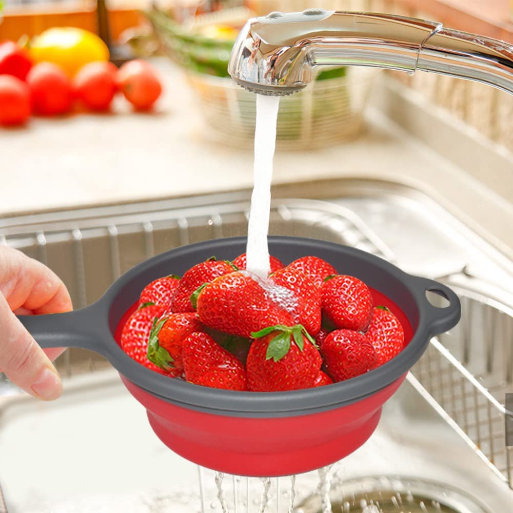 7195 Silicone Collapsible Colander Vegetable Fruit Washing Drain Strainer Basket Strainer Foldable Colander with Handle || Silicone Collapsible Colander || Fruit Basket Filter Drainer DeoDap