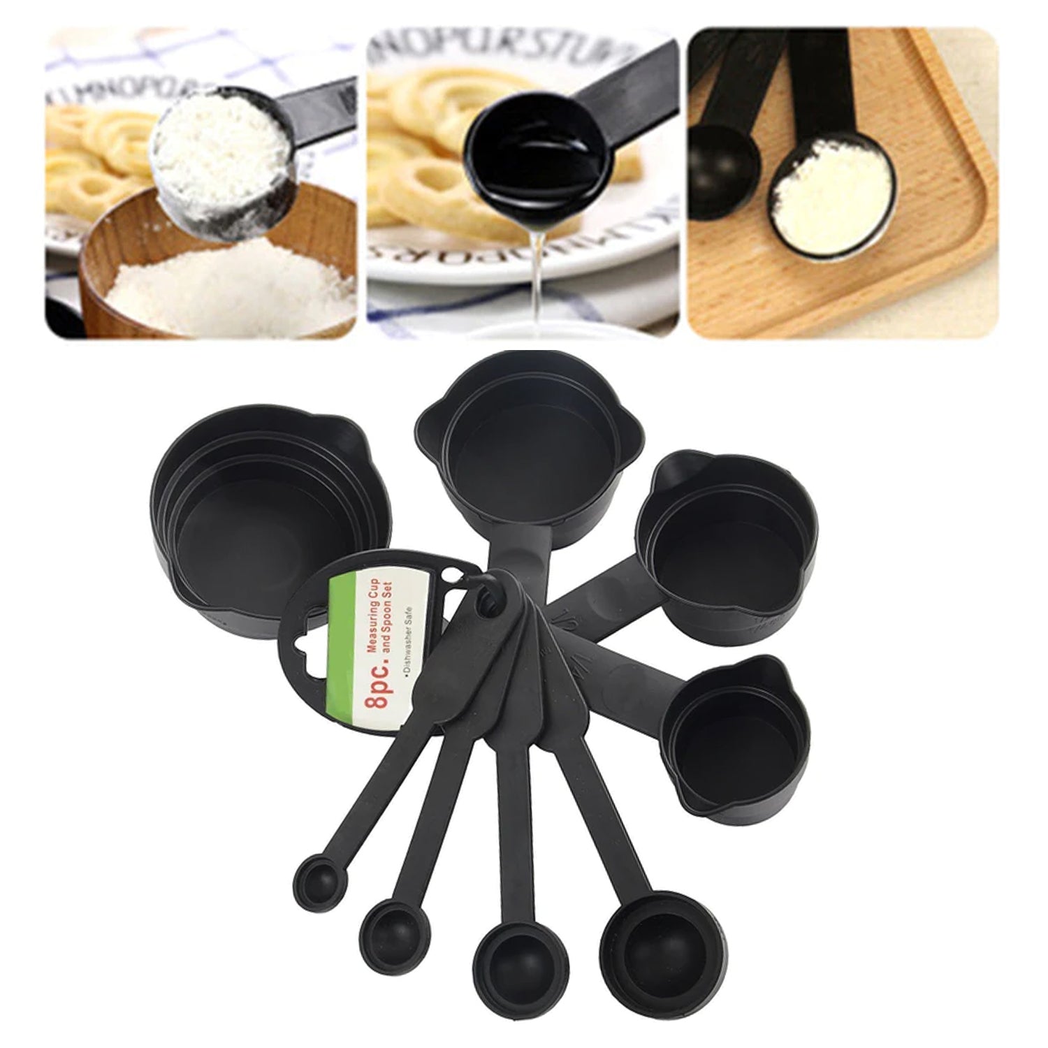 106 Plastic Measuring Cups and Spoons (8 Pcs, Black) dopstop