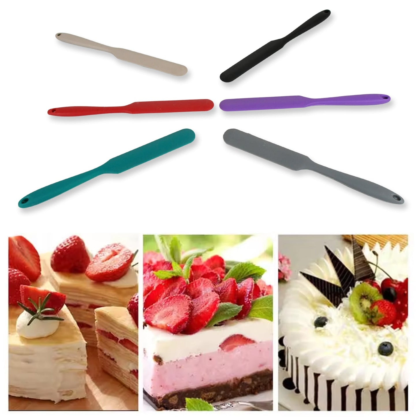 Dough Scraper Silicone Cake Spatula Non-Stick Butter Scraper Cake Mixer Ice Cream Scraper Kitchen Pastry Baking Supplies Spatula Silicone (6 Pcs Set / 25 CM)