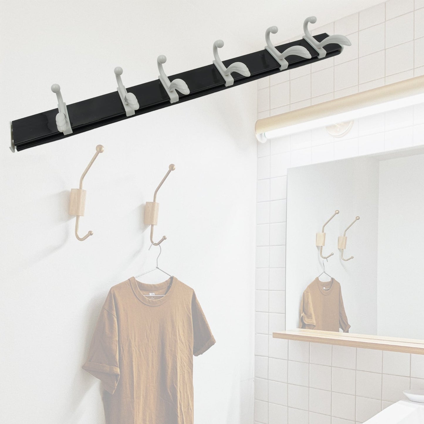 Cloth hanger, Wall Door Hooks Rail for Hanging Clothes for Hanging Hook Rack Rail, Extra Long Coat Hanger Wall Mount for Clothes, Jacket, Hats, 6 Hook With Eco-friendly Liquid Adhesive Glue