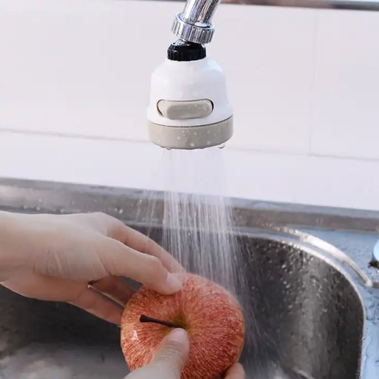 Water-saving sprinkler head with adjustable modes, suitable for various sink taps.