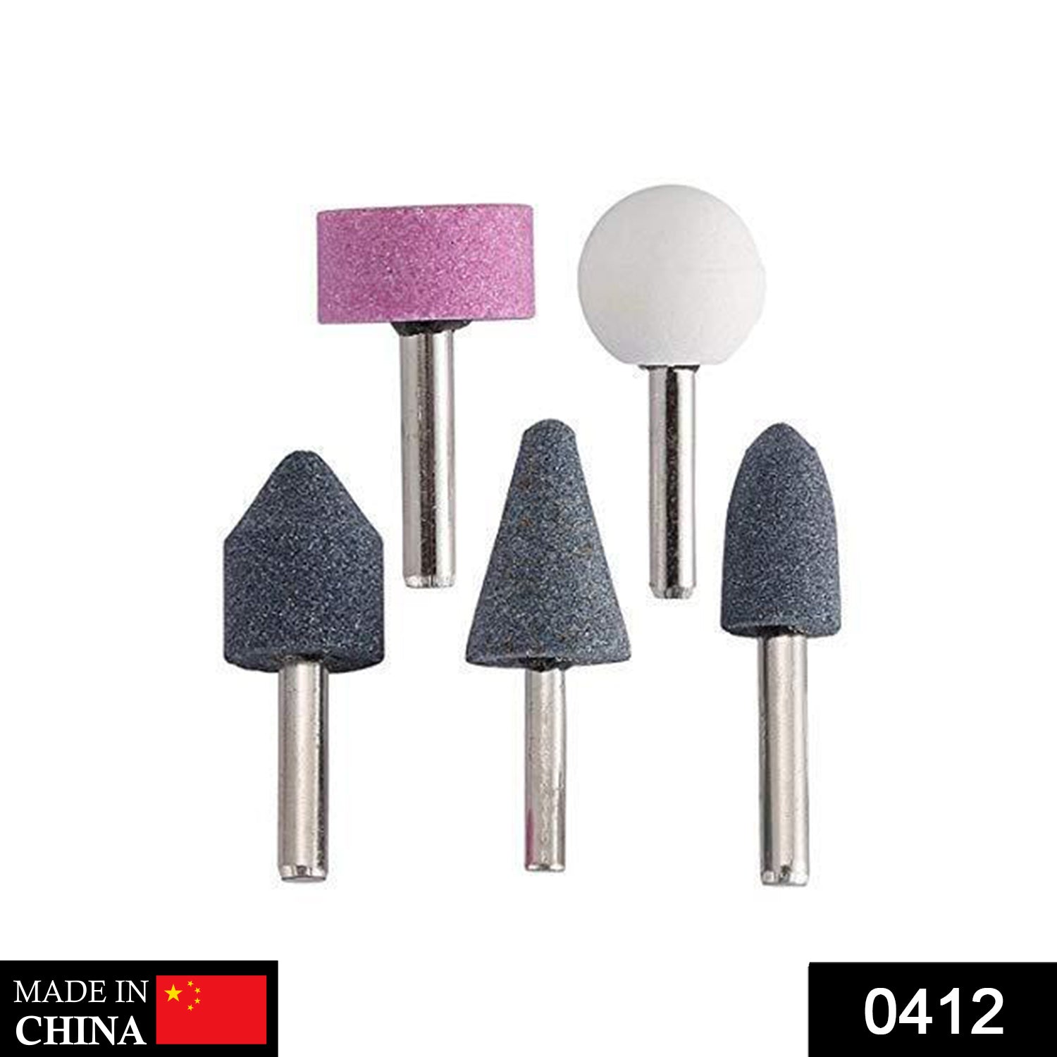 Abrasive stones on shank, multicolour set of 5.