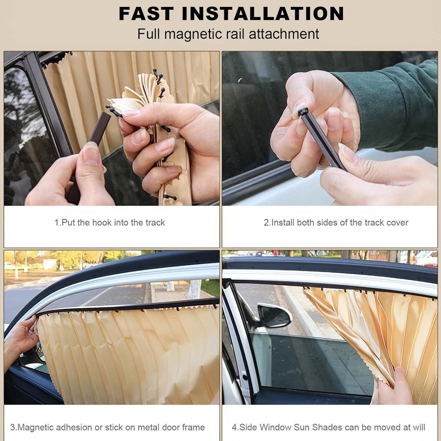 7498 Car Curtain Slat Folding Window Sunshade Magnetic Car Side Window Sun Shade Slider