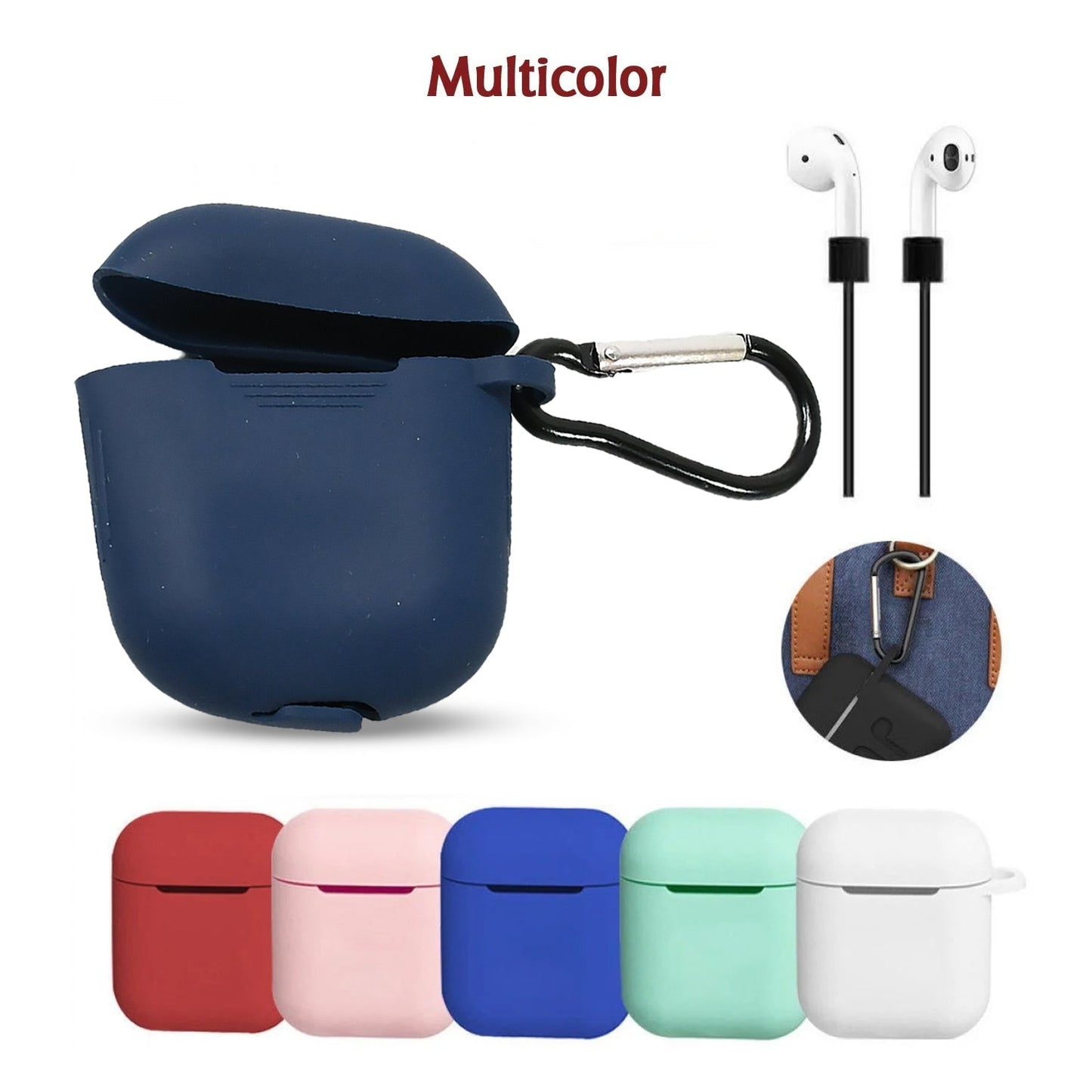 6473 Silicone Shockproof Protection Wireless Headphones Carrying Box Cover with Metal Keychain