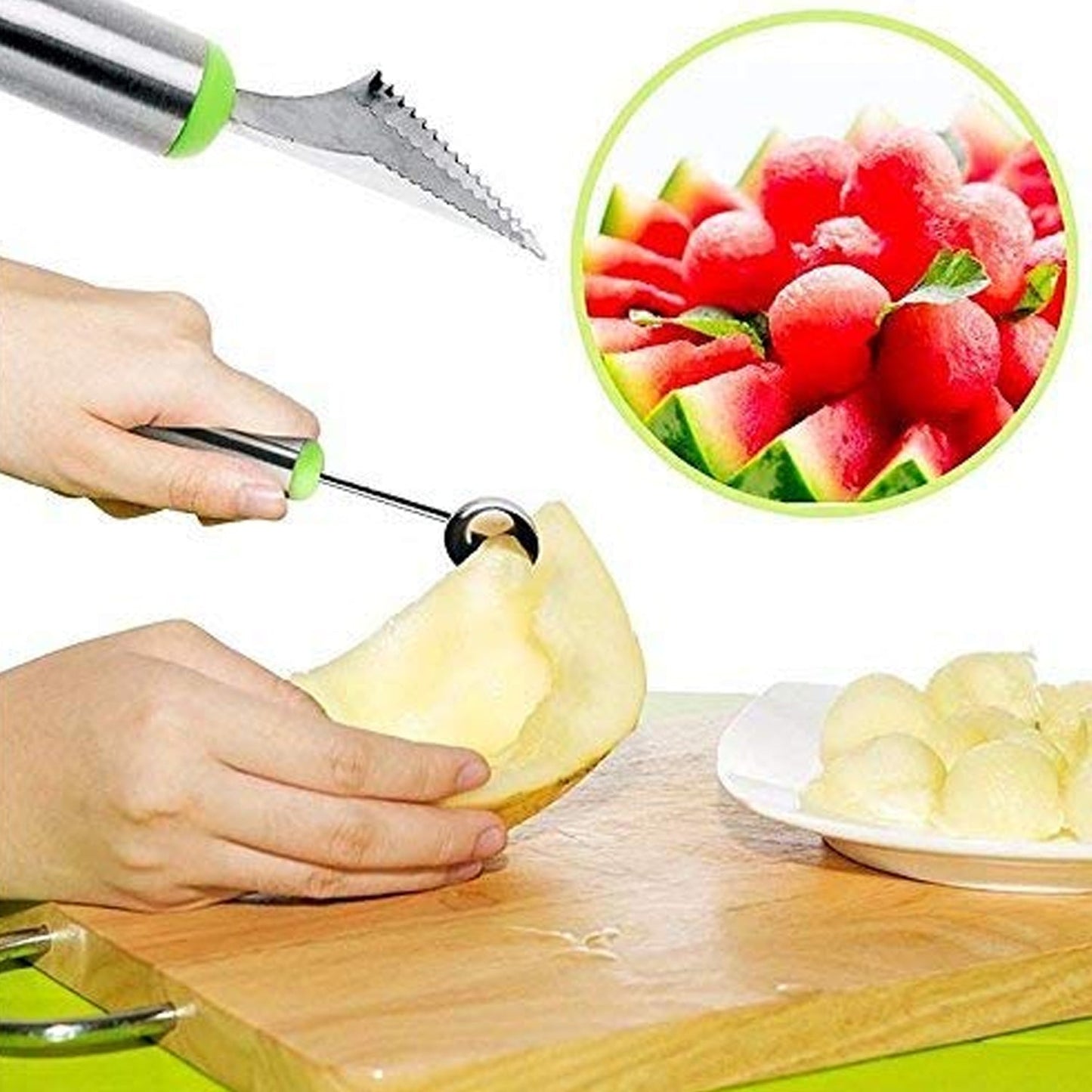 5335 Multifunctional 2 in 1 Melon Baller - Stainless Steel Dig Scoop with Fruit Carving Knife. 