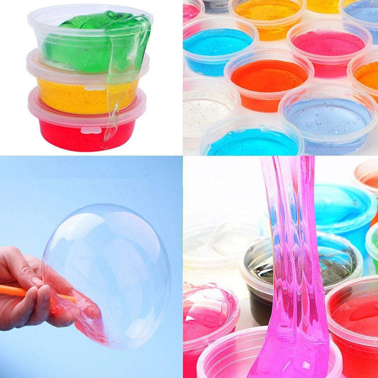 Soft jar slime combo with multiple colors of crystal slime.