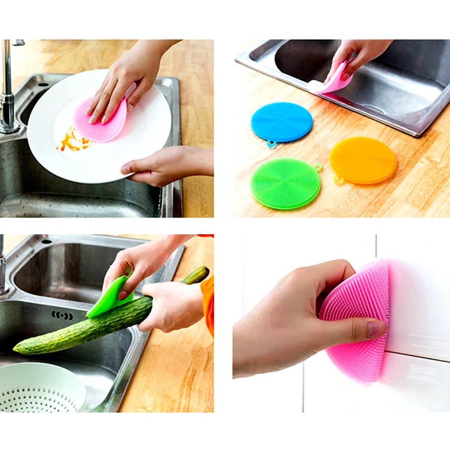 1344A Cleaning Supplies Sponges Silicone Scrubber for Kitchen Non Stick Dishwashing & Baby Care Sponge Brush Household Health Tool( Pack of 5pc). 