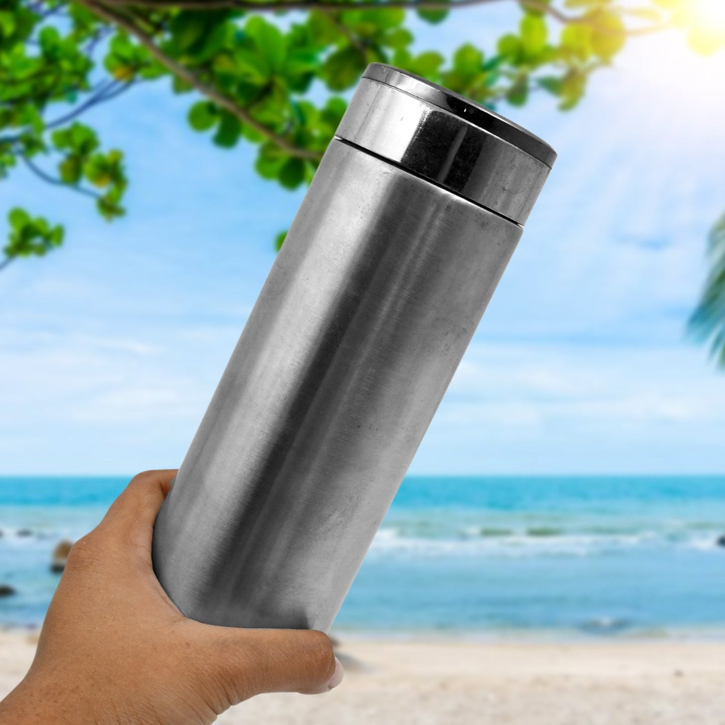 Double-wall thermos bottle with spill-proof feature, travel and home use