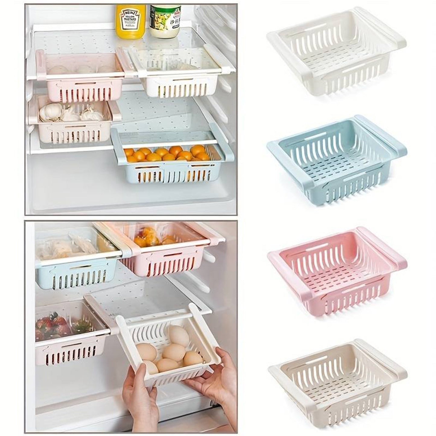 2289 Adjustable Expandable Fridge Storage Basket Multipurpose webline Refrigerator Tool Tray Sliding Drawer Under Shelf Fridge Space Saver Plastic Food Organizer Basket (1 Pc)