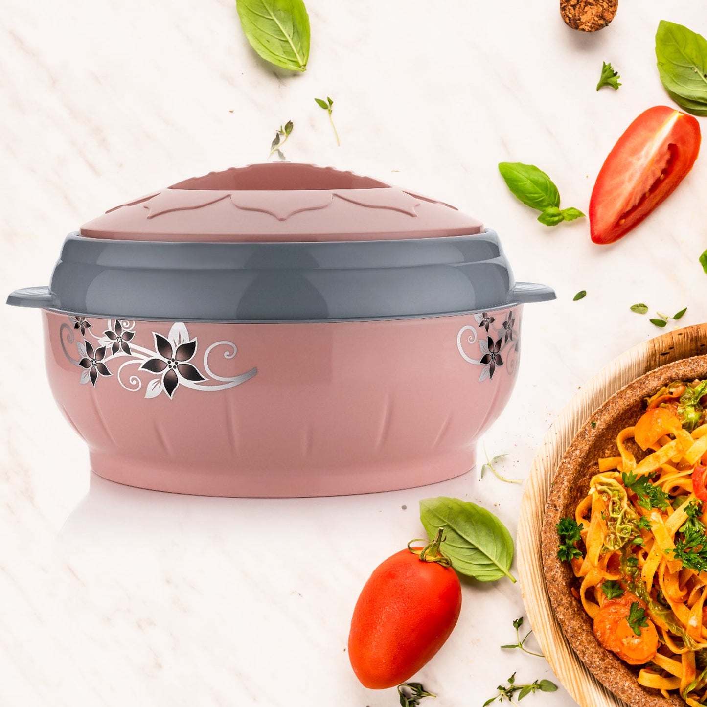 5788 High Quality Steel Casserole Box for Food Serving Inner Steel Insulated Casserole Hot Pot Flowers Printed Chapati Box for Roti Kitchen (Approx 4500 ml)