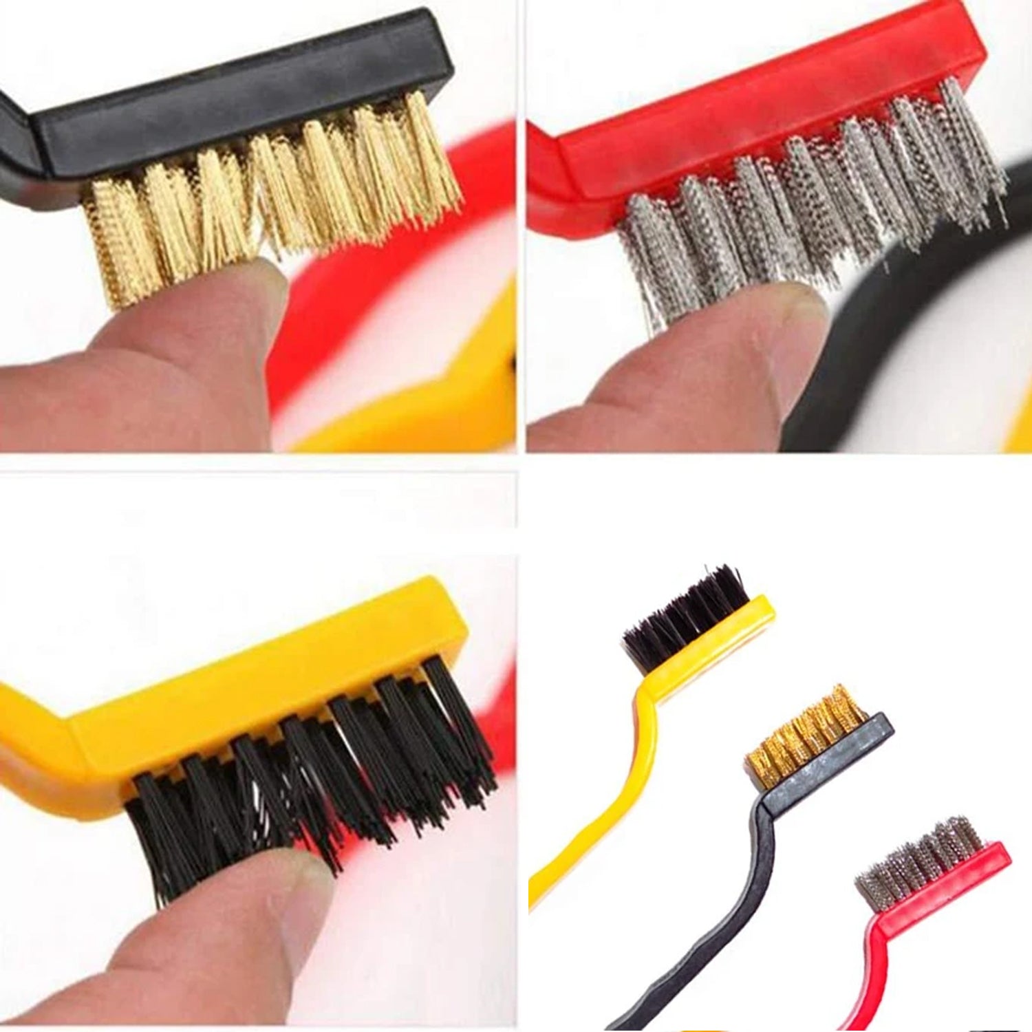 184 -3 Pc Mini Wire Brush Set (Brass, Nylon, Stainless Steel Bristles) 