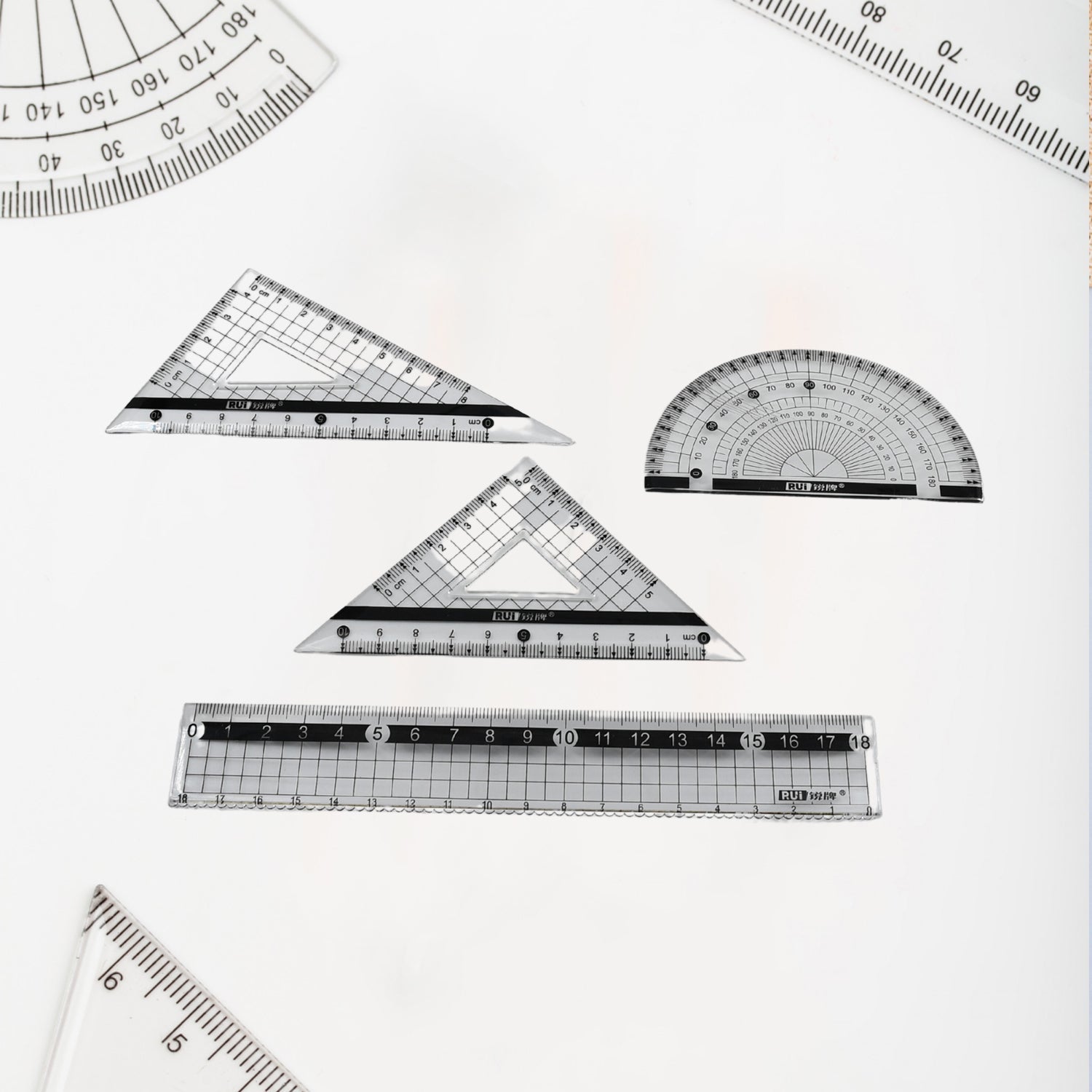 7917 4 Pcs/1 Set Geometry Ruler Straight Ruler Math Ruler Set School Rulers Kid Rulers Student Rulers 4 Piece Set Triangular Ruler Plastic Ruler Student Wave Clear Measuring Tools DeoDap