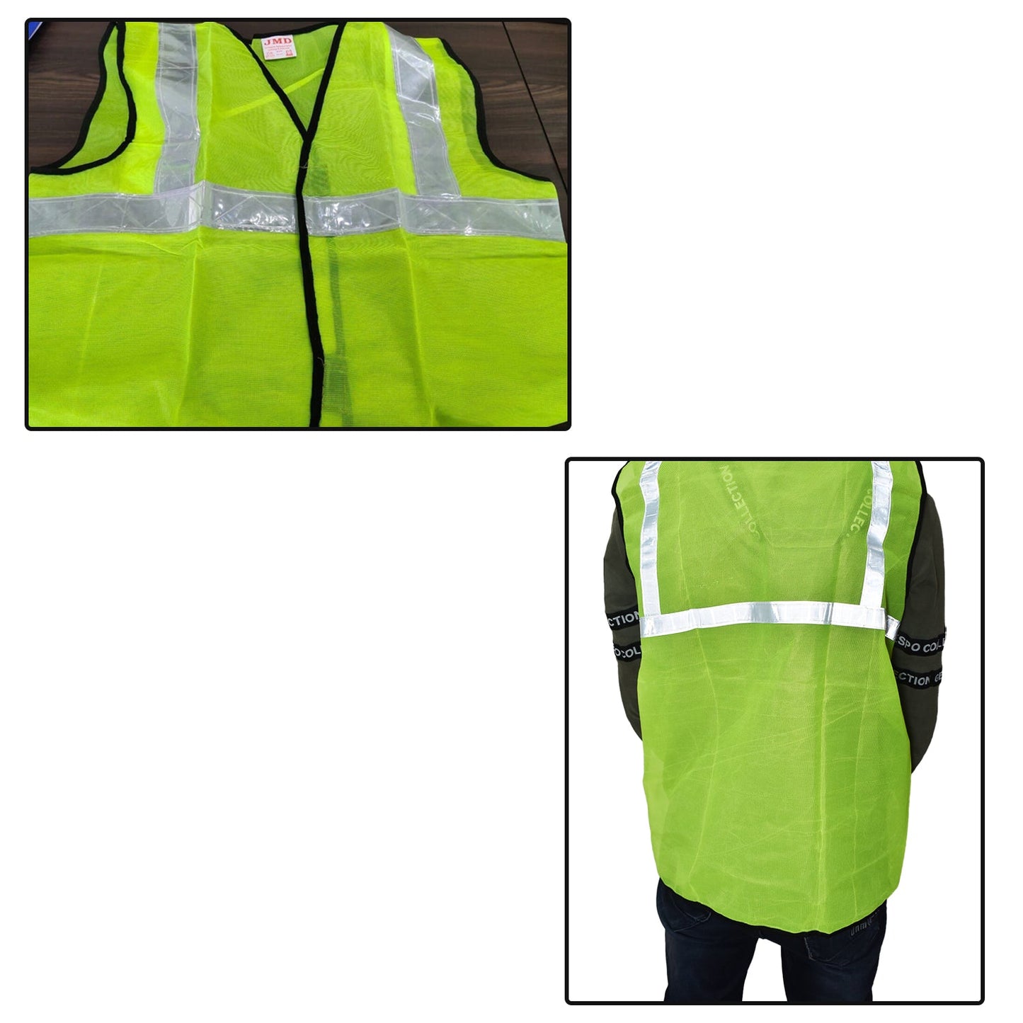 Safety jacket in green for enhanced visibility at construction sites