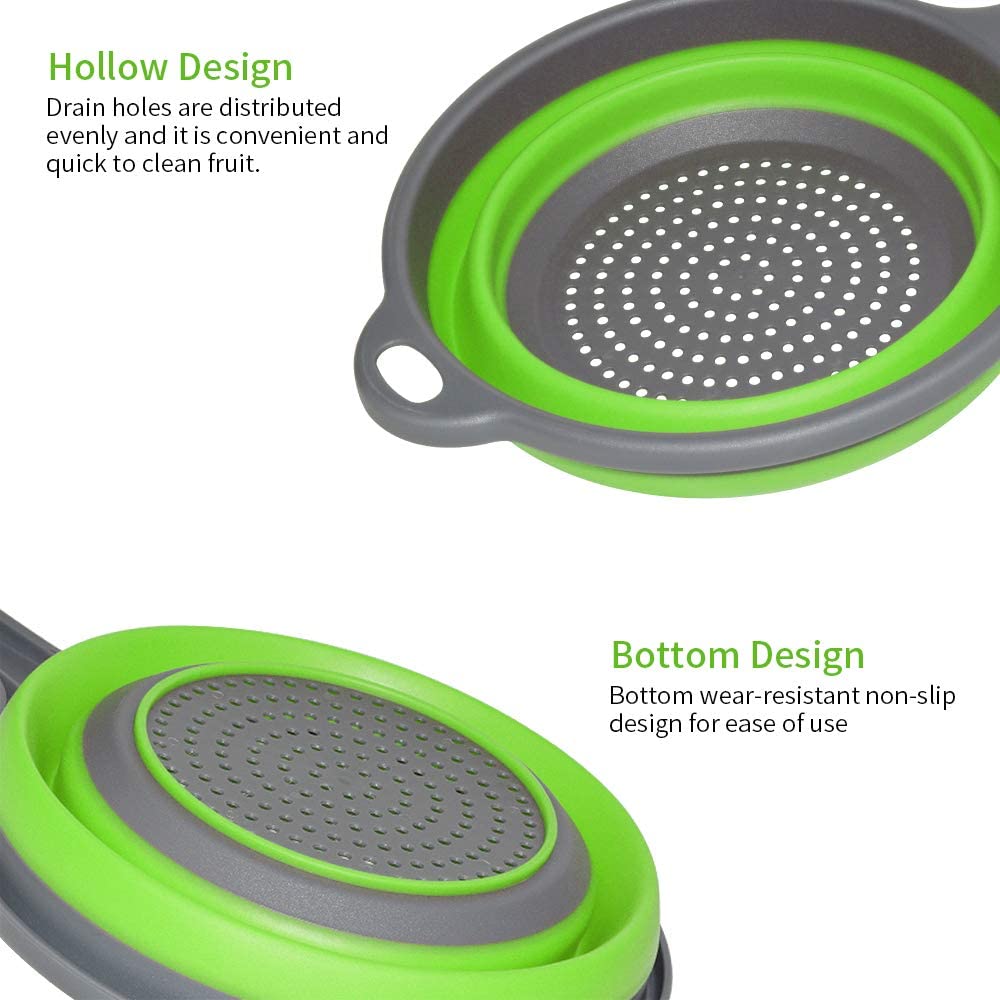 7195 Silicone Collapsible Colander Vegetable Fruit Washing Drain Strainer Basket Strainer Foldable Colander with Handle || Silicone Collapsible Colander || Fruit Basket Filter Drainer DeoDap