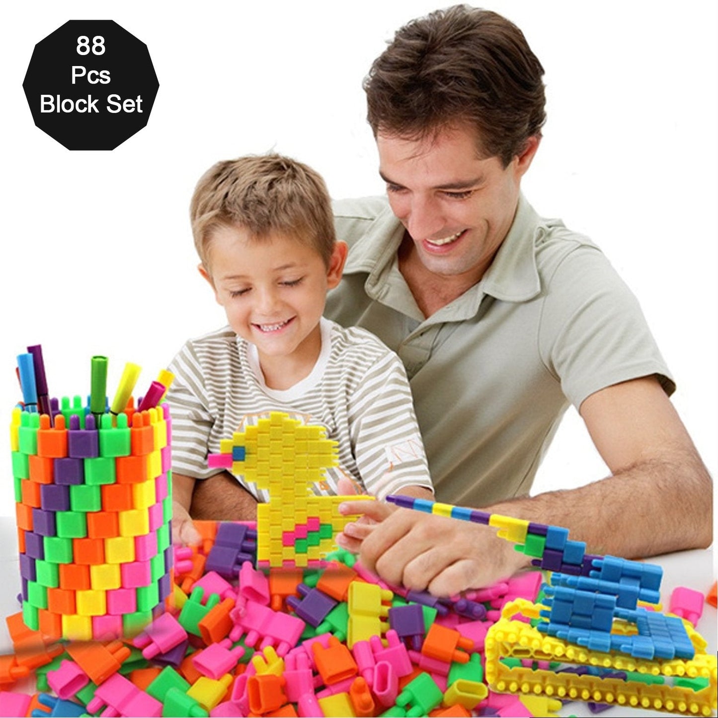 Detailed view of the building blocks set, highlighting different shapes and colors