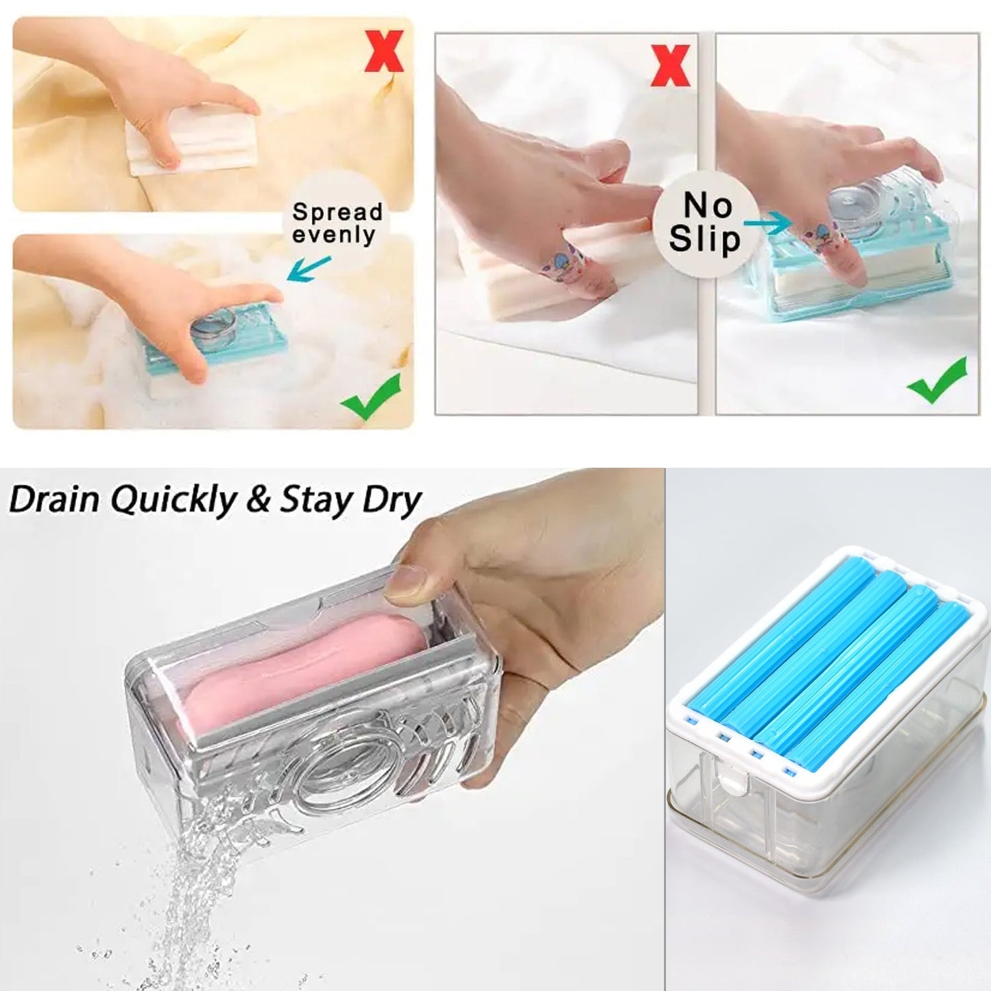 6296B 2-in-1 Portable Soap Roller Dish & Soap Dispenser with Roller and Drain Holes, Multifunctional Soap Holder Foaming Soap Bar Box for Home, Kitchen, Bathroom 