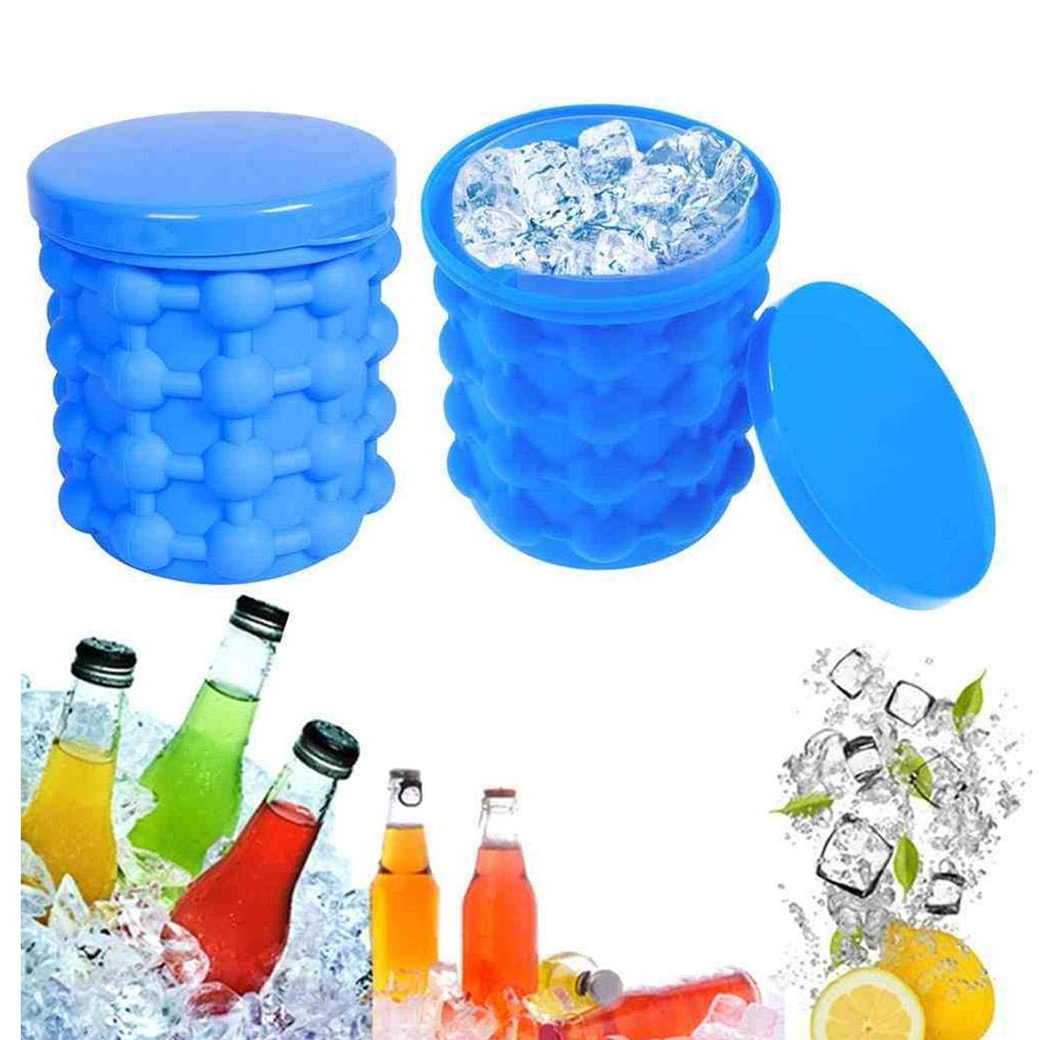 7196 Magic Silicone Ice Cube Maker Genie Space Saving Kitchen Ice Bucket Summer Beach. 