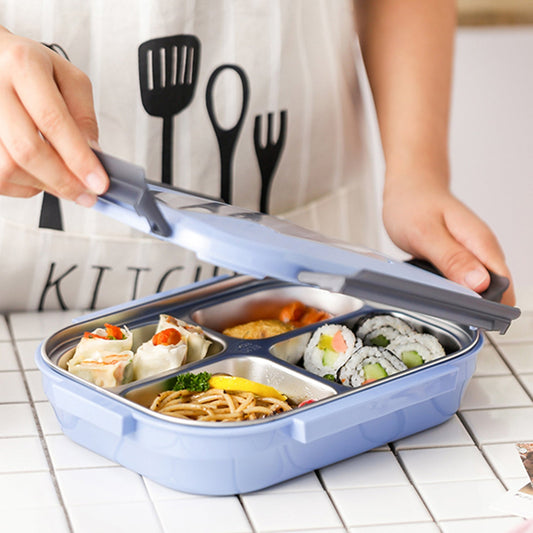 2043 White Transparent 4 Compartment Lunch Box for Kids and adults, Stainless Steel Lunch Box with 4 Compartments. 