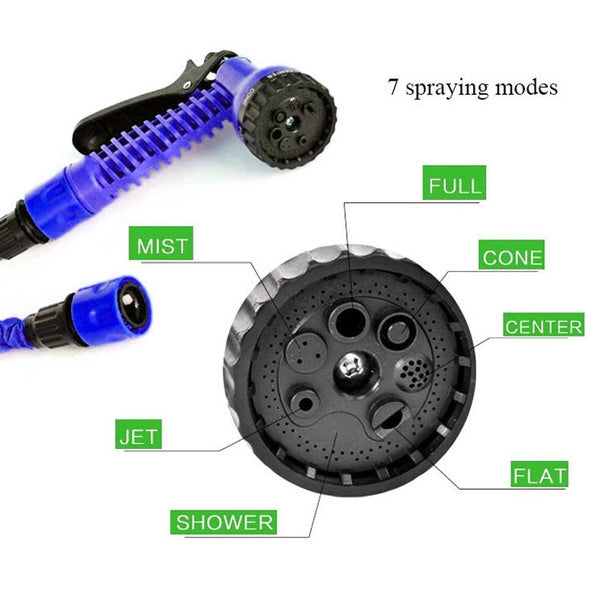 Hose with spray gun for efficient watering and cleaning.