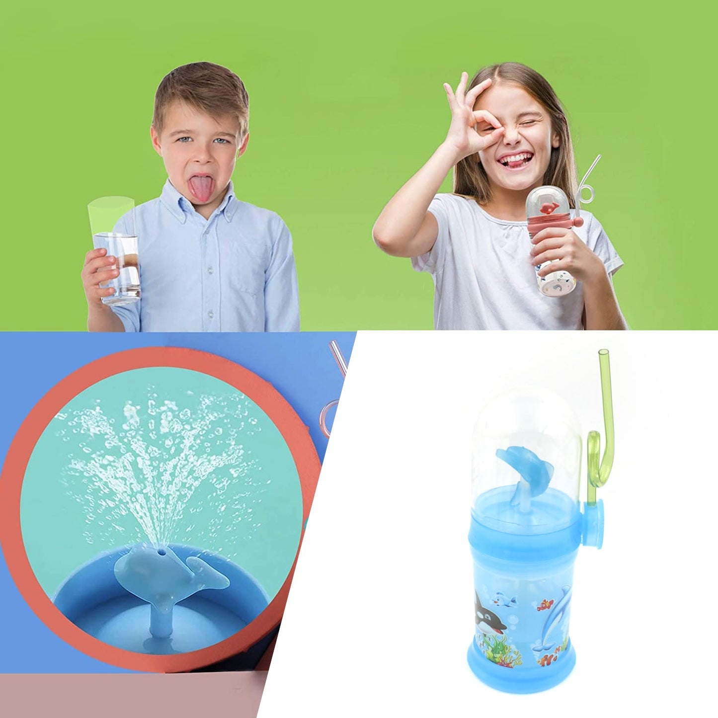 8419 Baby Drinking Cup with Straw and Lid Water Whale Spray Fountain Sippy Cup Bottles Childrens Pot, Toddler Tumbler Mug Spill Proof,Birthday Party Gift Drinking Cup (1 Pc)