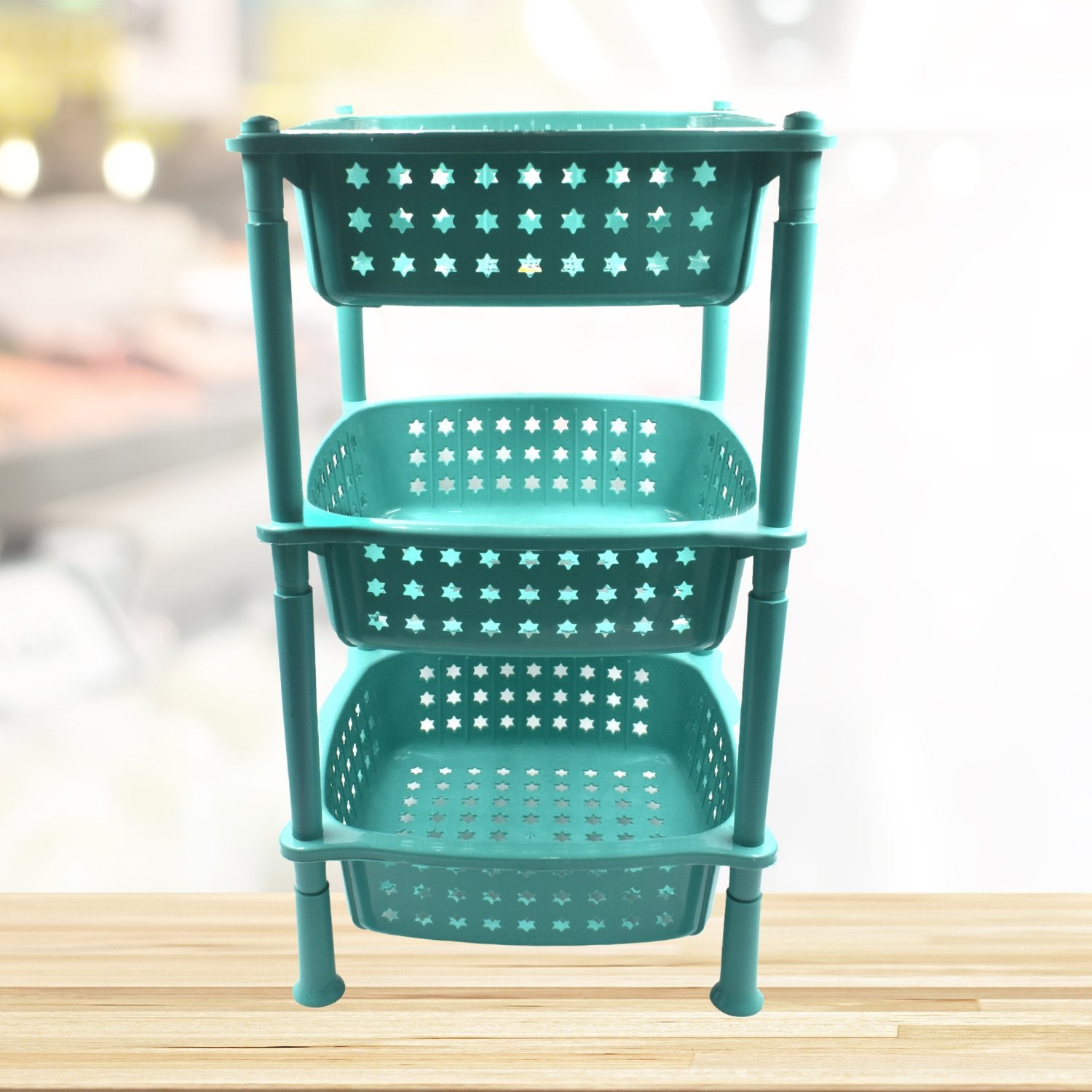 3-layer round kitchen trolley with basket