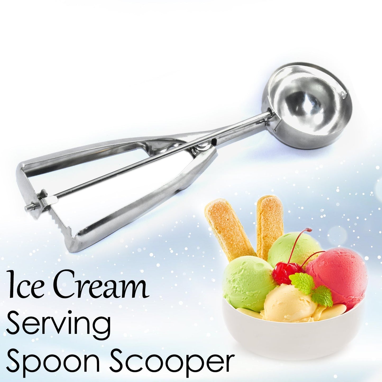 2523B Ice Cream Serving Scoop | Stainless Steel Premium Quality Ice Cream Serving Spoon Scooper with Trigger Release 