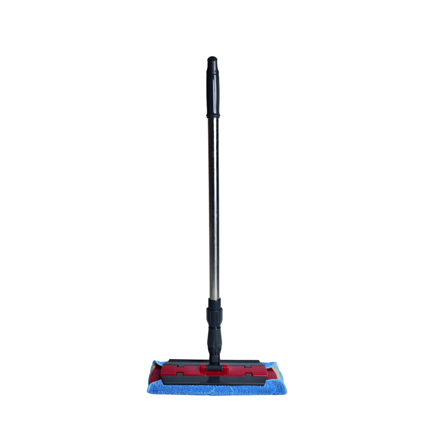 Floor cleaning mop with rotating microfiber head, flat design for thorough cleaning.