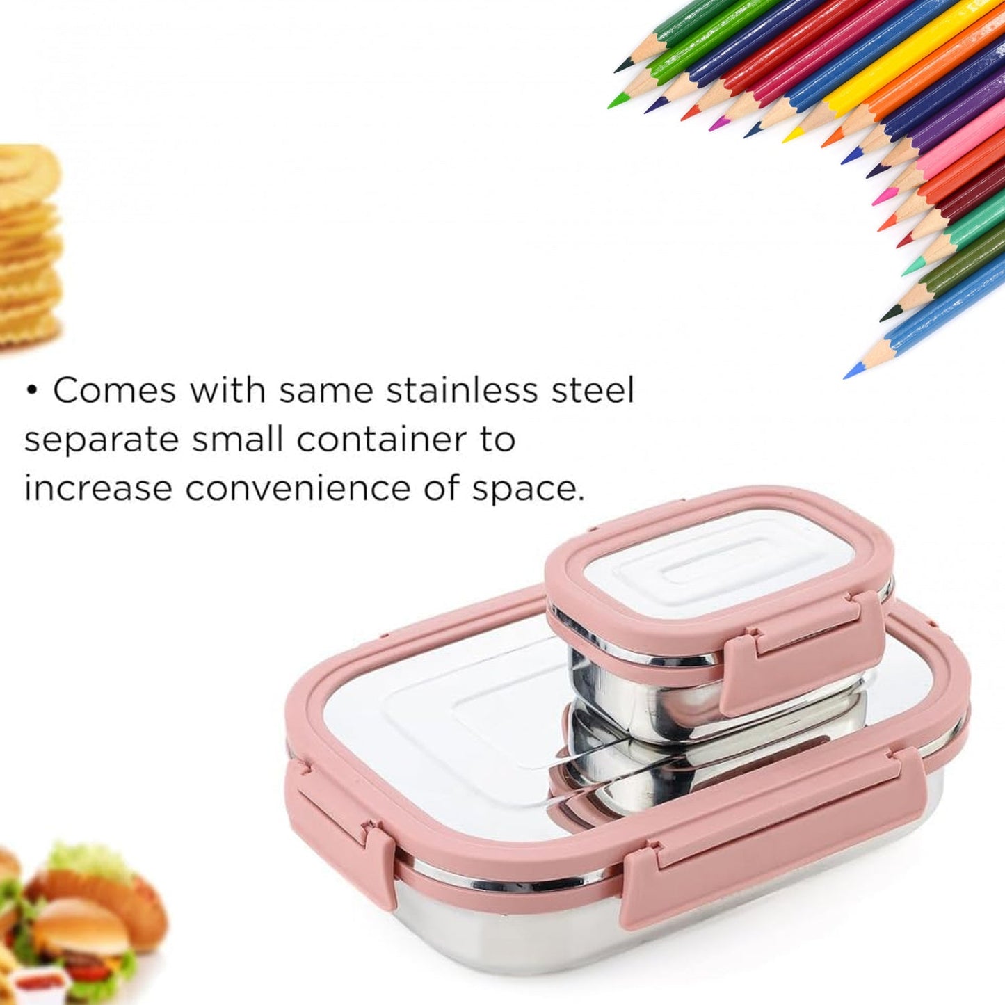 Premium Stainless Steel Leak Proof Air Tight Lunch Boxes (900ML+200ML Approx / 2 Pc Set)