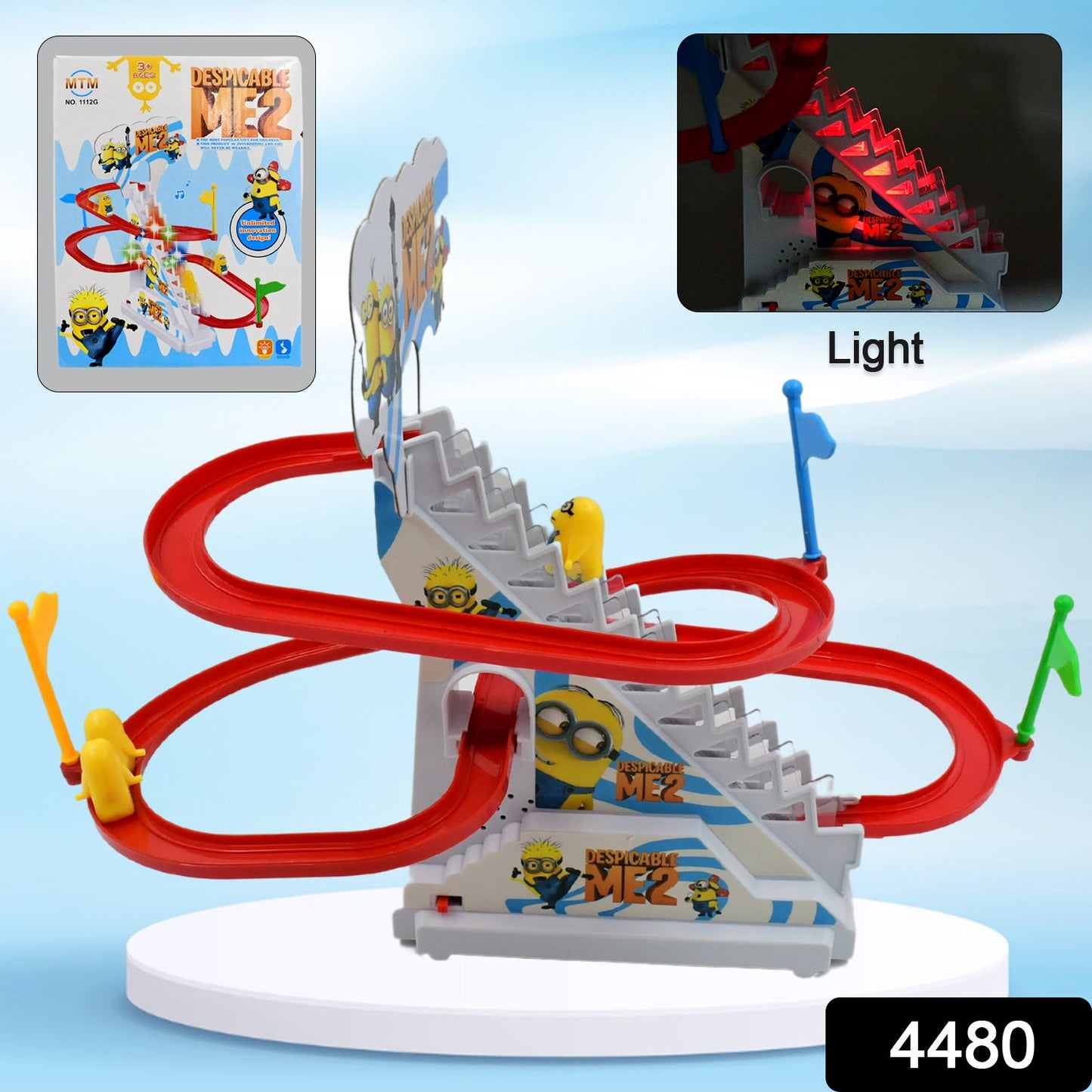 4480  Ducks Climb Stairs Toy Roller Coaster, Electric Duck Chasing Race Track Set, Fun Duck Stair Climbing Toy with Flashing Lights Music and 3 Ducks, Small Ducks Climbing Toys