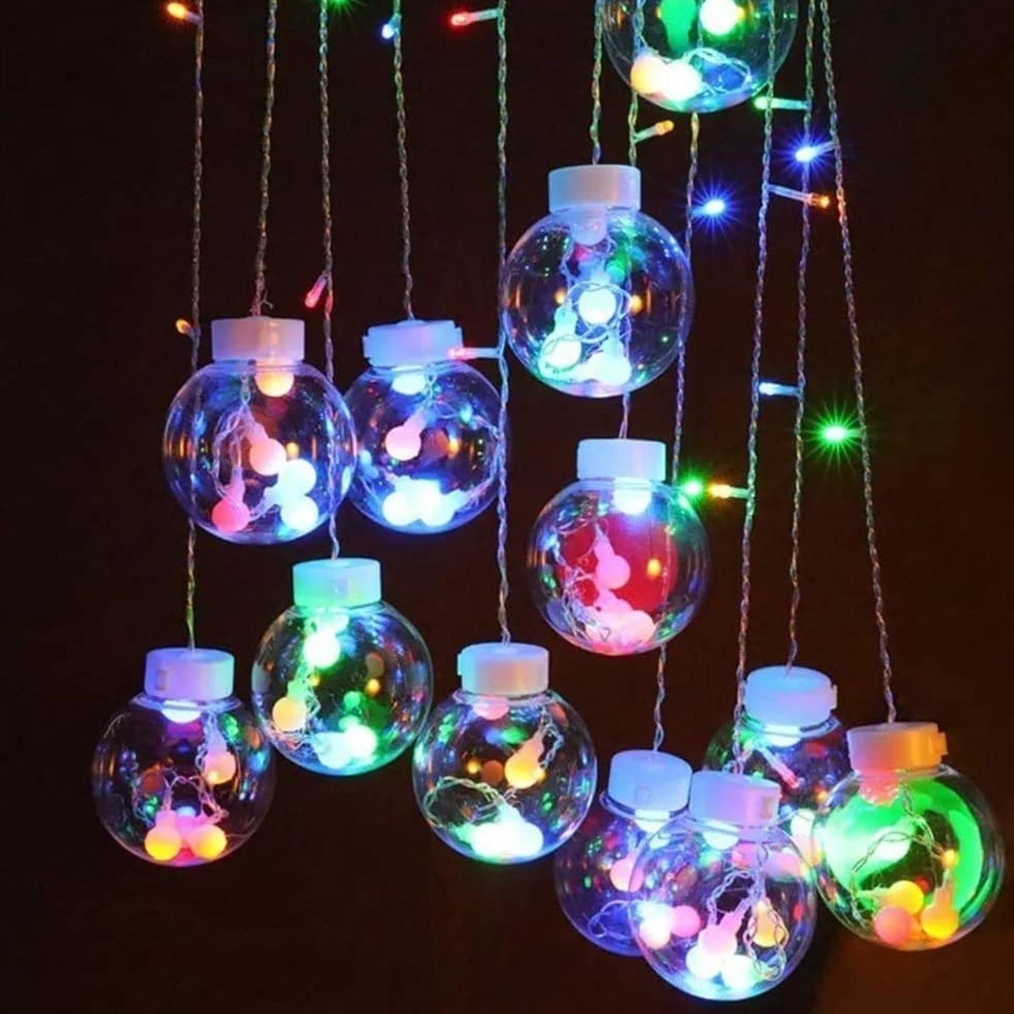 12  Wish Balls Window Curtain String Lights with 8 Flashing Modes Decoration for Home Decoration, Diwali & Wedding LED Christmas Light Indoor and Outdoor Light ,Festival Decoration (Plastic, Multi Color)